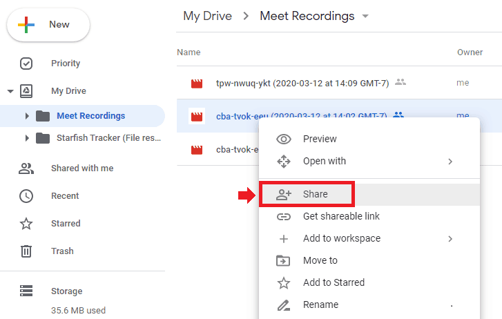 Share Google Meet Recordings