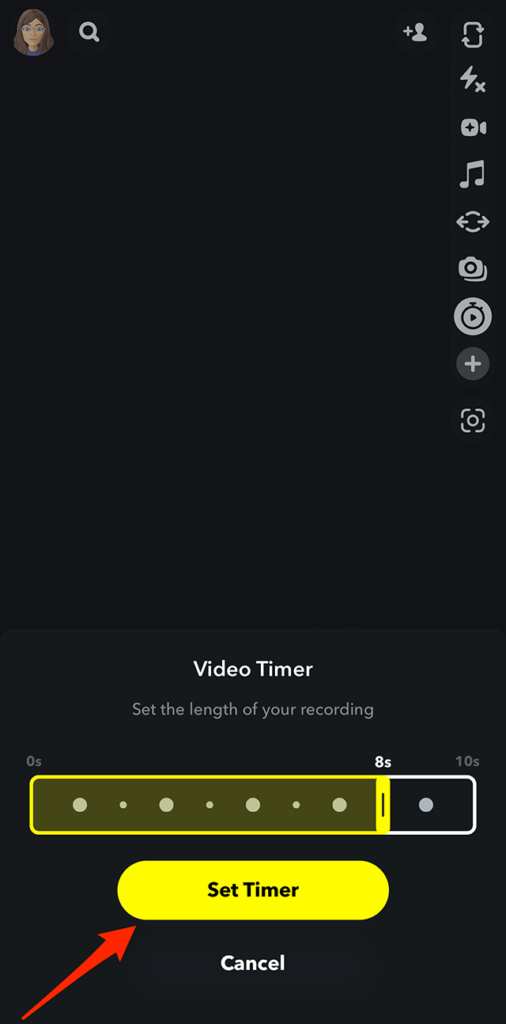 Record on Snapchat without Holding the Button - Set Timer