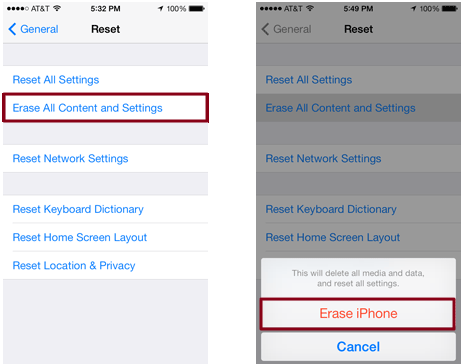 Erase iPhone without iTunes Using Settings