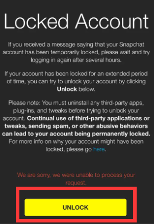 Press Unlock Button to Unlock Snapchat Account