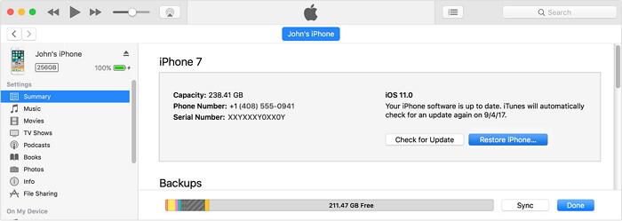 Restaurar iPhone pelo iTunes para reparar o botão Homw