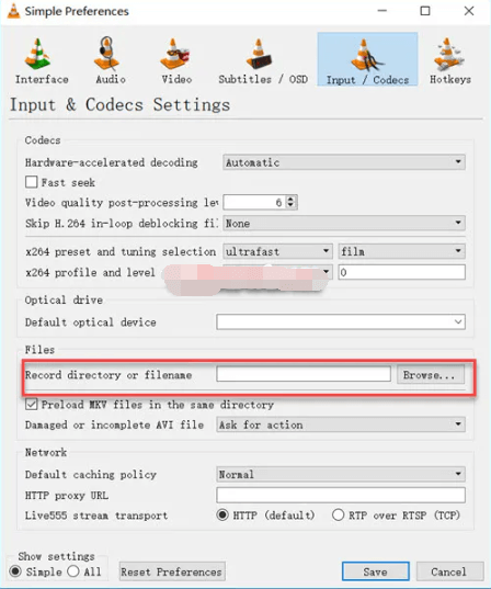 Como alterar o caminho dos vídeos de saída no VLC