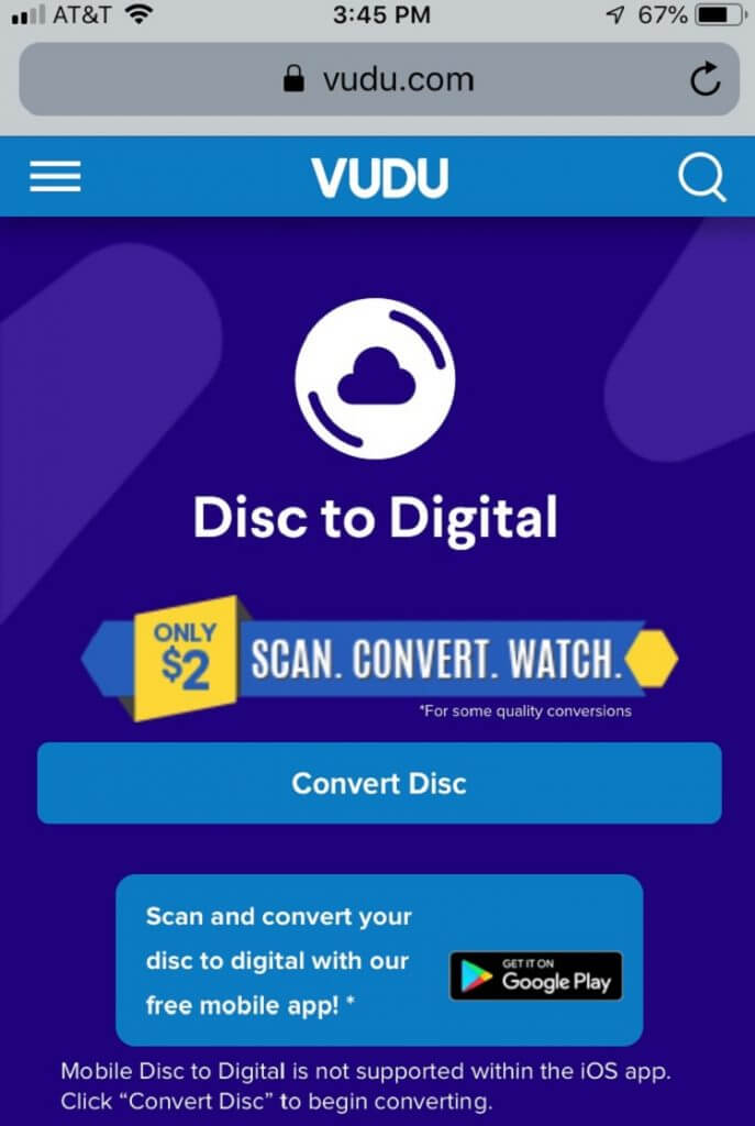 Use Vudu to Convert Disney Disc to Digital