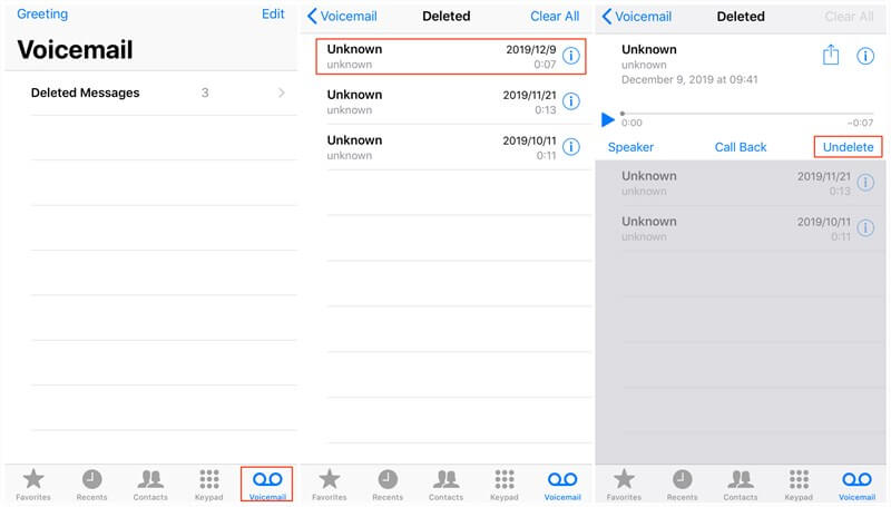 Återställ raderade röstmeddelanden på iPhone genom Nyligen raderade