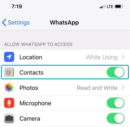 Allow WhatsApp Contact Permissions on iPhone to Fix Contacts Not Showing