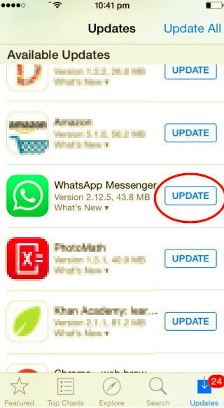 Kontrollera WhatsApp Update för att fixa WhatsApp som inte fungerar