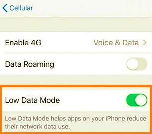 Stäng av iPhone lågdataläge för att fixa att WhatsApp inte fungerar