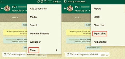 Use o recurso de exportação do WhatsApp para exportar o bate-papo