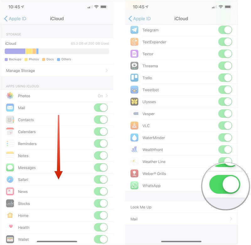 iCloud 백업을 사용하여 두 대의 iPhone 장치 간에 WhatsApp 전송