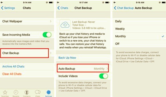 iPhone의 WhatsApp 로컬 백업