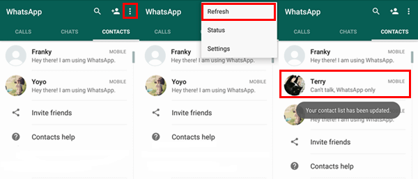 Add Contacts Whatsapp Refresh Contacts