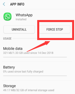 Android에서 WhatsApp 백업이 멈춘 문제를 해결하기 위해 응용 프로그램을 강제로 중지