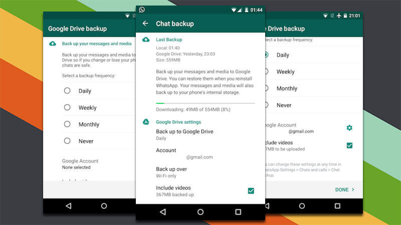 Usando o Google Drive para transferir mensagens do WhatsApp do Android para o Android