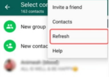 Atualizando a lista de contatos do WhatsApp para corrigir os contatos do WhatsApp que não mostram nomes