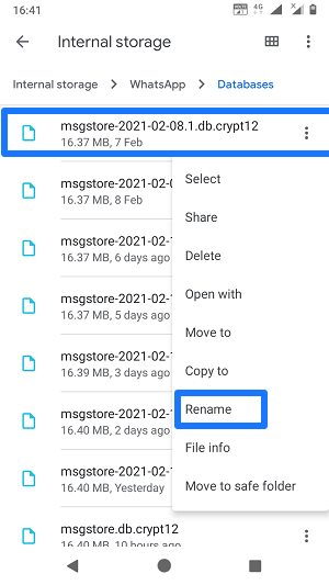 Rename the Backup File to Recover Deleted WhatsApp Messages