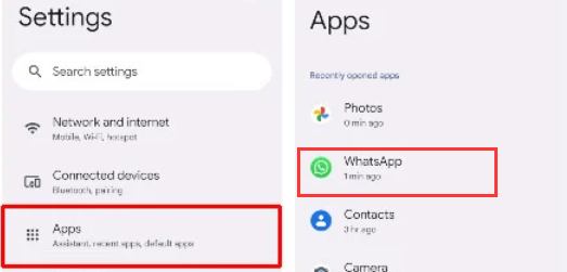 Android 설정에서 WhatsApp 찾기