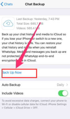 Desativar backups automáticos do WhatsApp no ​​iCloud