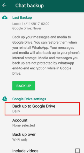 WhatsApp의 백업 플랫폼으로 Google 드라이브 설정