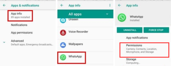 Tillåt viktiga behörigheter för WhatsApp