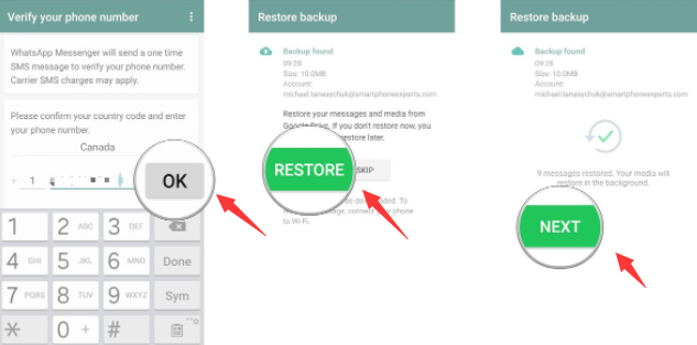 Restaurar um backup do WhatsApp