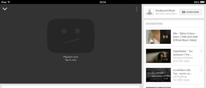 Erro de reprodução do aplicativo do YouTube Toque para tentar novamente